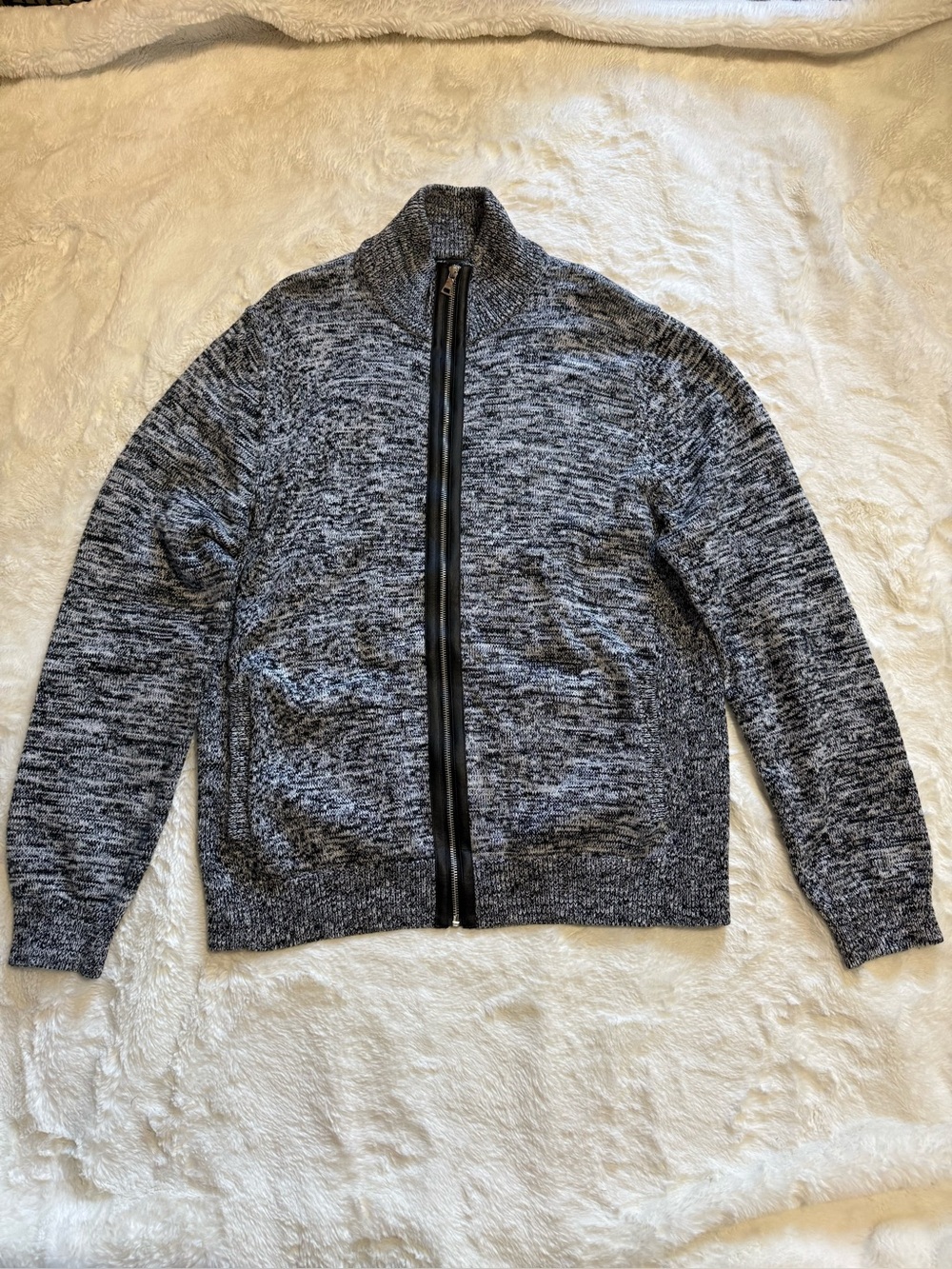 GUESS Los Angeles Men's XL Marled Knit Shawl Collar Sweater Black White Gray